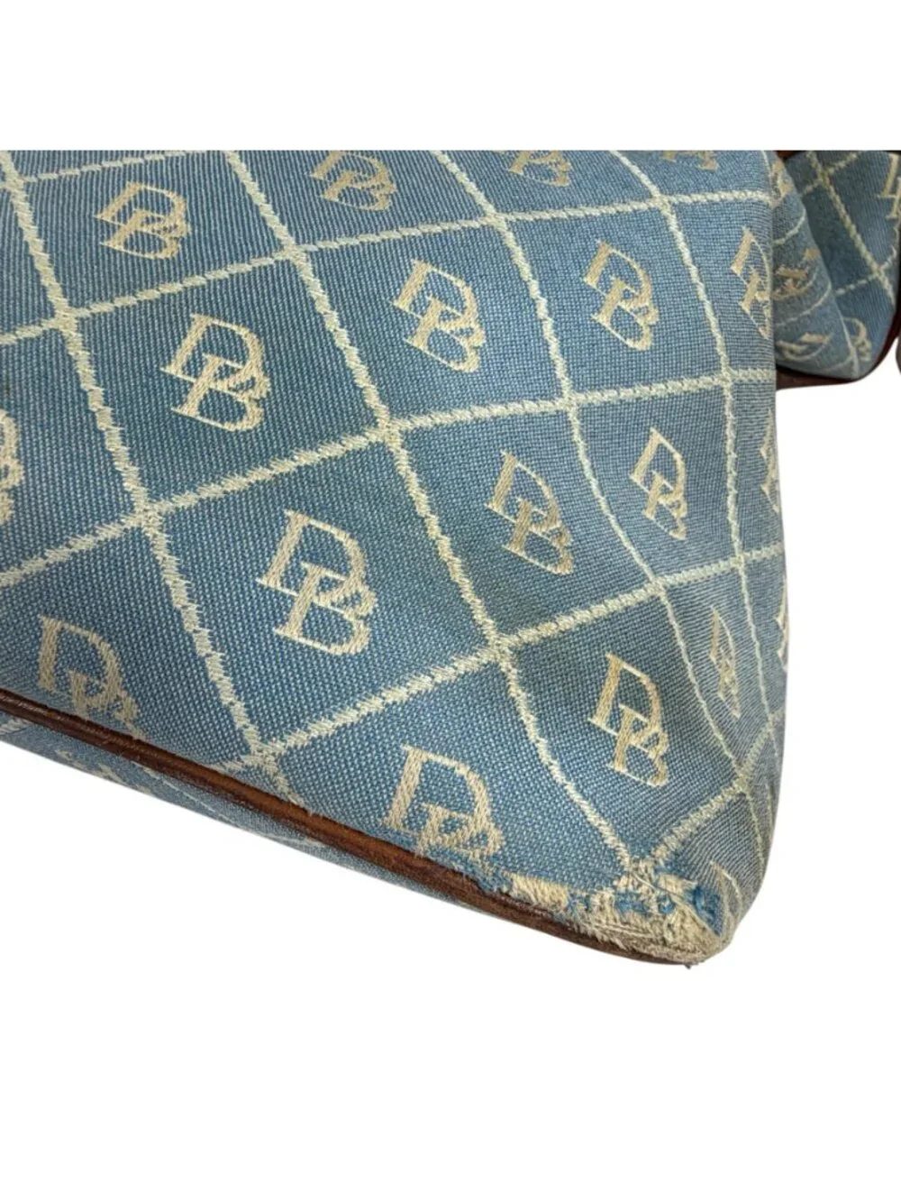 Dooney Bourke Denim/Leather Trim Signature Logo Hobo Shoulder Bag FLAWS